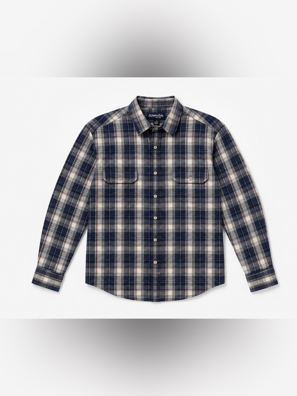St. John's Bay Navy and Cream Plaid Long-Sleeve Button-Down Shirt